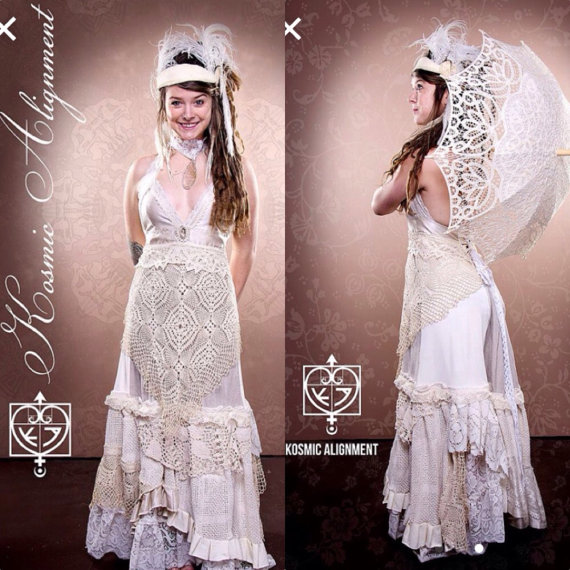 زفاف - Ready to Ship Customizable Wedding Organic Hemp Cotton and Silk Antique Doiley Boho Wedding Dress