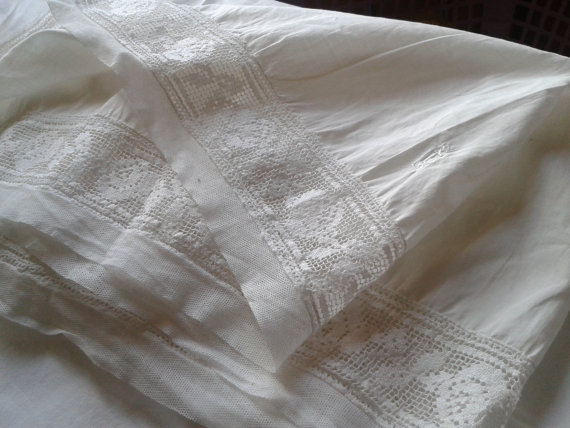 زفاف - Antique 1900's Bloomer - Handmade French Lace Panties - Embroidered Monogram JJ - Pliers, White Cotton - Medium - French Lingerie
