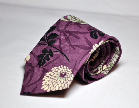 Mariage - Purple Necktie - Plum Chrysanthemum Tie for Boys or Men