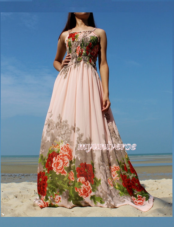 Hochzeit - Peach Maxi Dress - Prom Wedding Pink Bridesmaid Dress Sundress Graduation Summer Dress Sexy