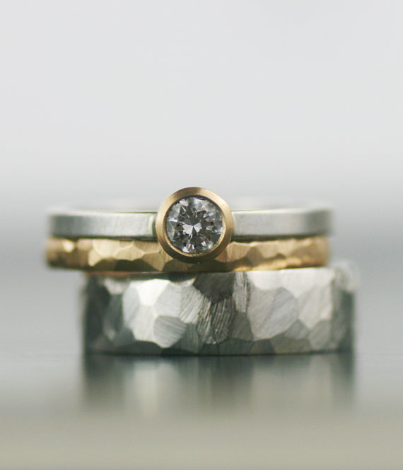 زفاف - moissanite and gold wedding band set - matching engagement rings faceted wedding band - his and hers his and his hers and hers - ecofriendly