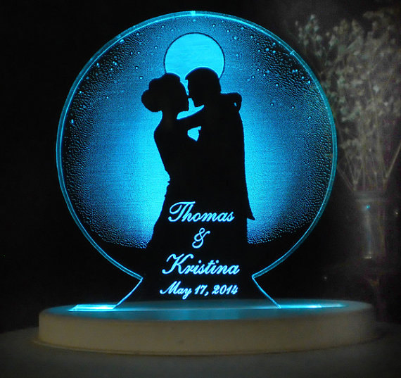 Hochzeit - Moonlight Romance  Wedding Cake Topper  - Engraved & Personalized