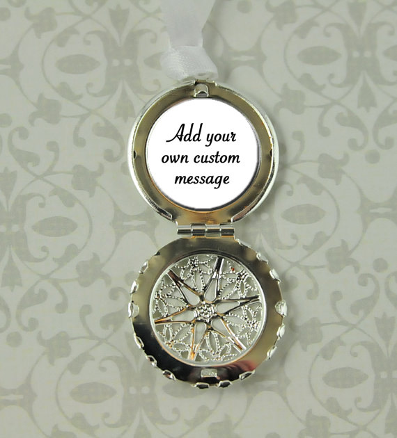 Свадьба - Custom Bridal Bouquet Locket Charm, Wedding Charm, Add Your Own Personalized Quote or Message