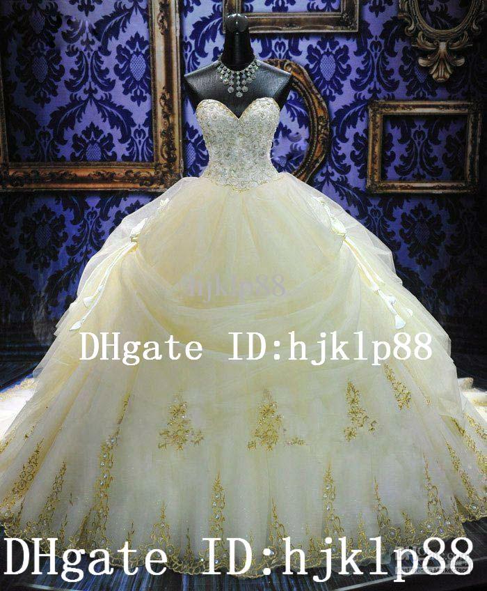 Wedding - 2014 New Arrival Luxury Royal Puffy White Sweetheart Lace-up Cathedral Train Lace Bridal Wedding Dresses Crystal And Embroidery Ball Gown Online with $136.38/Piece on Hjklp88's Store 