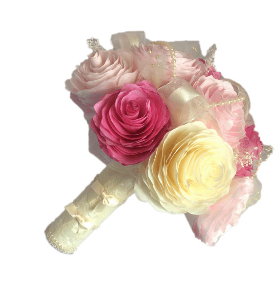 زفاف - Shabby chic Peony bouquet, Pink and Ivory Wedding bouquet, Lace & ribbon bouquet, Paper Peony Bouquet, Pink Toss bouquet, Romantic bouquet