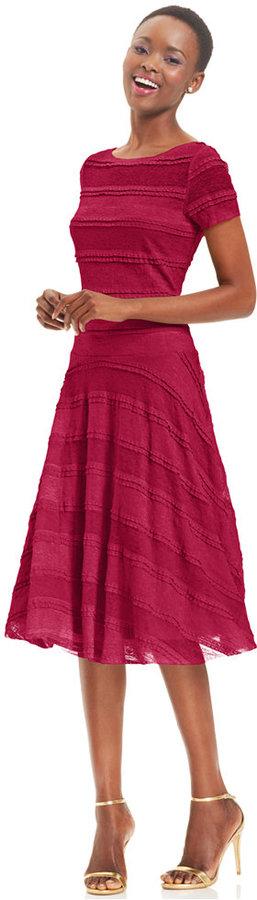 Mariage - Sangria Short-Sleeve Tiered Ruffled Dress