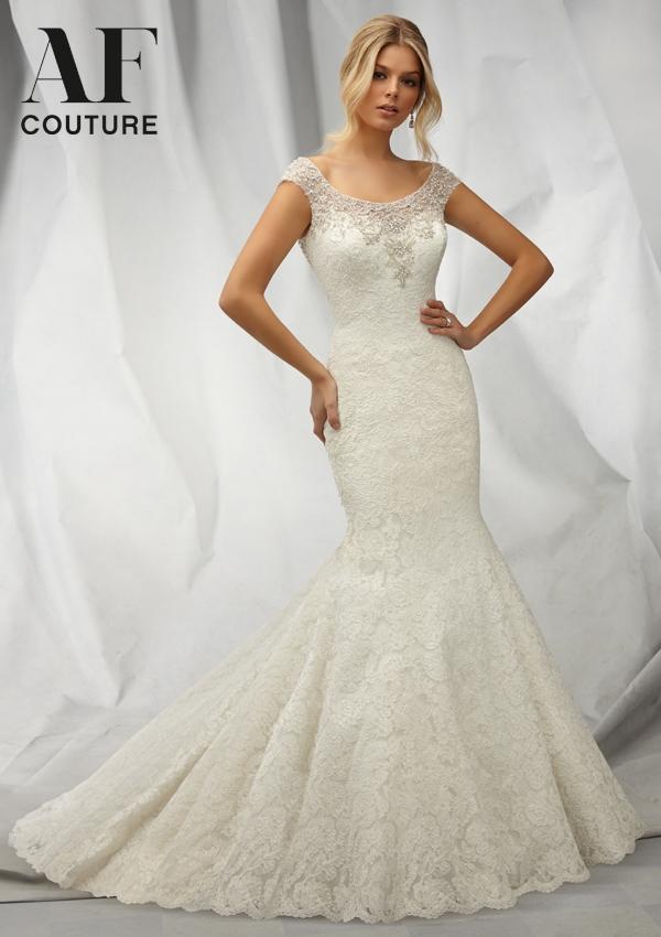 Hochzeit - 2015 New Arrival Crystal Crystal Lace Mermaid Wedding Dresses Illusion Back Covered Button Bridal Gowns Online with $151.84/Piece on Hjklp88's Store 