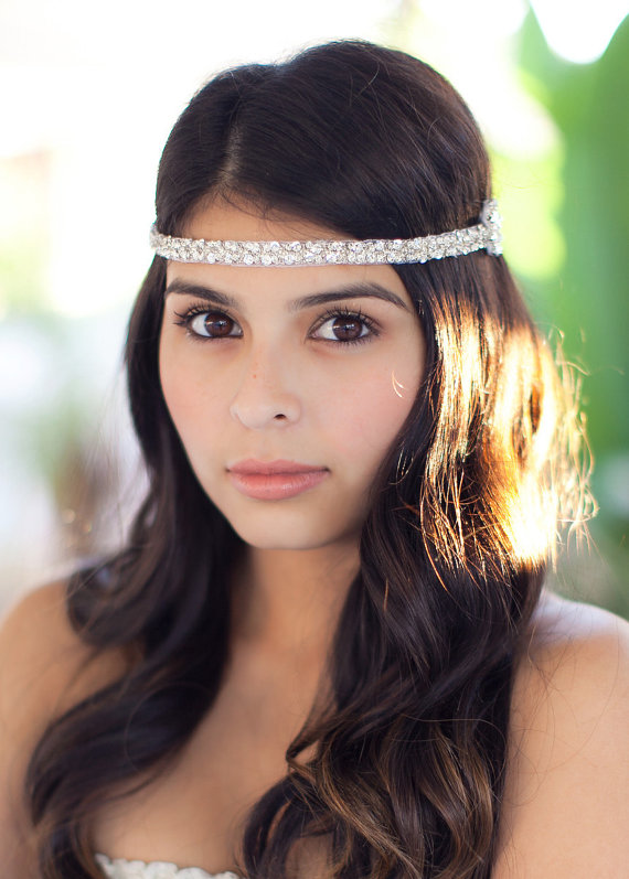 Hochzeit - Silver Headband - Wedding Headpiece - Bridesmaids Hair Accessory - Crystal Headpiece - Prom Fashion - Great Gatsby - Flower Girl