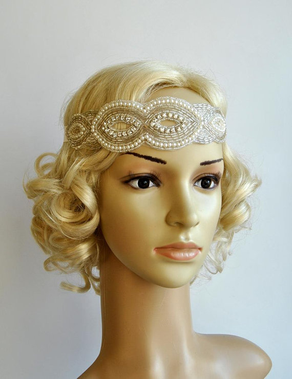 Wedding - Rhinestone pearls flapper Gatsby Headband, Wedding Crystal Bridal Headband, Wedding Headpiece, Bridal Headpiece, 1920s Flapper headband