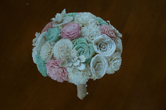 Hochzeit - Wedding Bouquet, Sola wood Bouquet,  green and pink Wedding Bouquet, Alternative Bouquet, Bridal Bouquet, Sola flowers, Wood Bouquet
