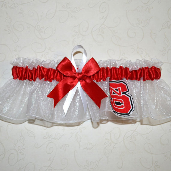 Hochzeit - Wedding Keepsake Garter Handmade with North Carolina State University Wolfpack fabric FLWM