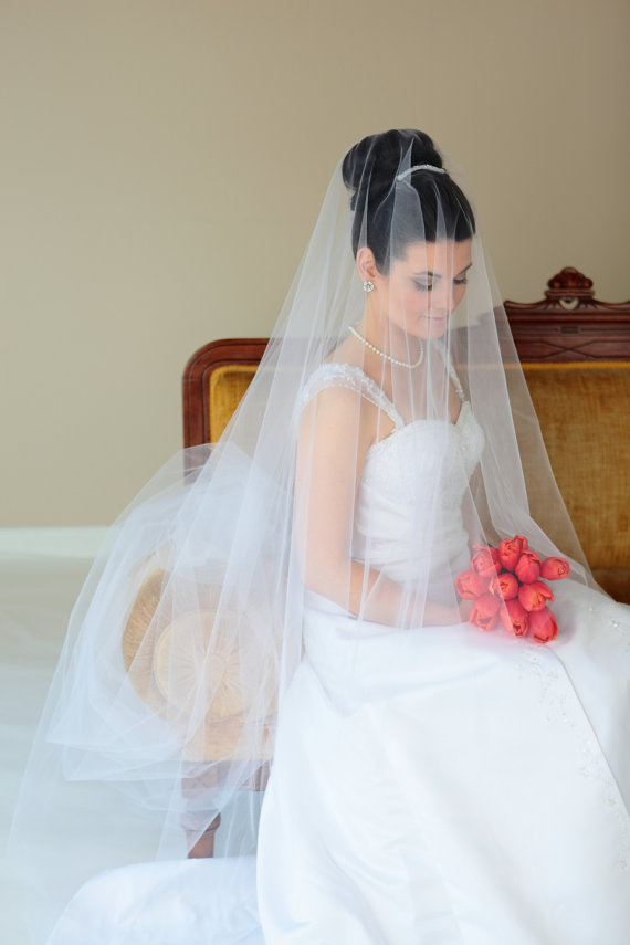 زفاف - 2-tier Cathedral Drop Veil, Bridal veil, Available 90" thru 120" lengths