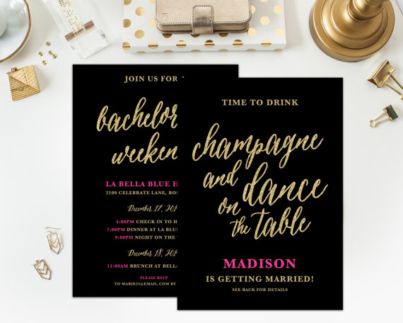 Hochzeit - Printable - Champagne Weekend Bachelorette Invitation