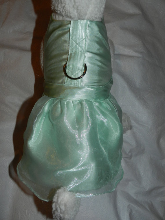 Wedding - SEA MIST FOAM Organza & Satin Wedding Bridal Party Harness Dress. Perfect Item for your Cat, Dog or Ferret. All Items Are Custom Made.