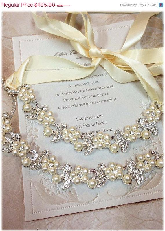 Hochzeit - Set of Bridal headband & bracelet , Bohemian rhinestone headband, pearl headband, pearl bracelet, Grecian headband, wedding hair accessory