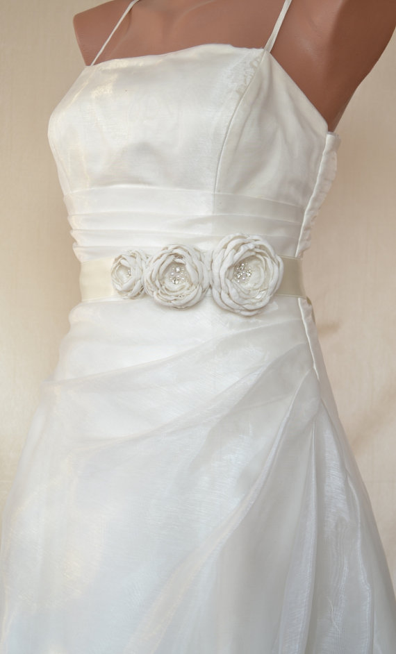 زفاف - Handcrafted Fabric  Flowers Wedding Dress Ivory  Bridal Sash/Belt