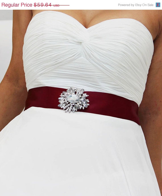 Свадьба - Burgundy bridesmaid sash, crystal sash, ribbon sash, rhinestone belt, bridal sash, bridal belt, bridesmaid belt