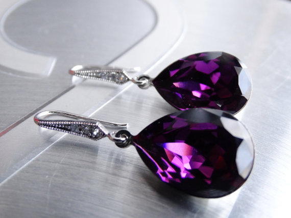 Mariage - Purple Earrings Amethyst Earrings Crystal Swarovski Wedding Earrings Bridesmaids Gift Wedding Purple Jewelry