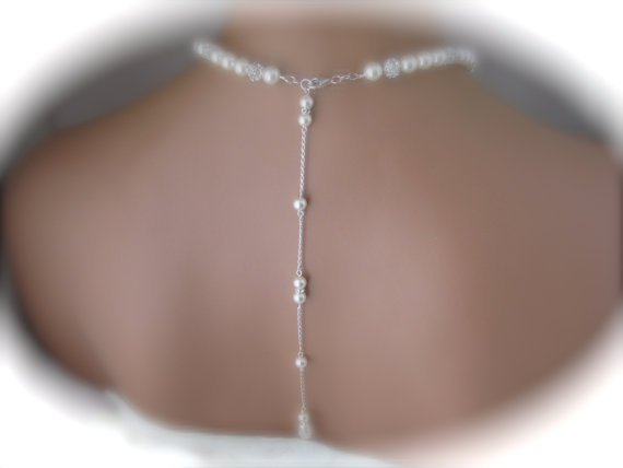 Свадьба - Wedding Jewelry Pearl Backdrop Necklace Rhinestone and Pearl Necklace Backdrop jewelry Bridal Pearl Jewelry