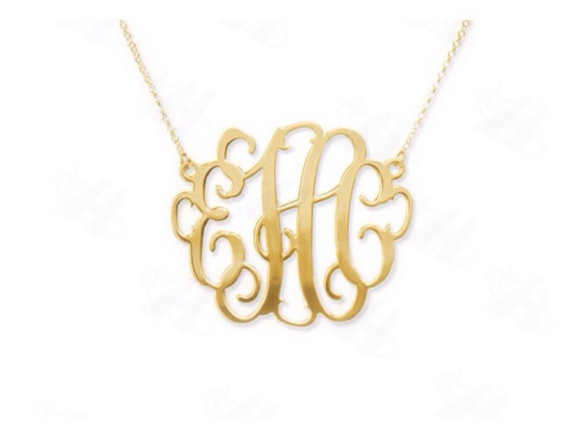 Mariage - Sale! Monogram Necklace yellow Gold, rose gold or silver Plated Jewelry Initial Wedding Gift Custom Monogram Wire Initial necklace