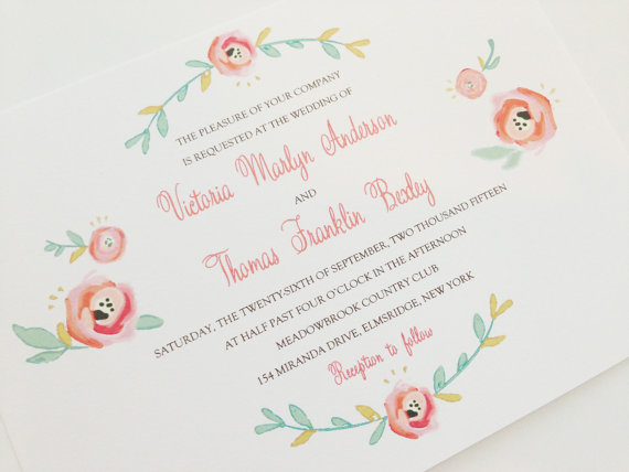 Mariage - Blush Wedding Invitations - Charming, Soft Floral Theme - Watercolor Wedding Invitation