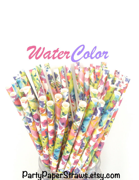 Свадьба - Paper Straws "Watercolor” Paper Straws Bouquet of Straws Mason Jar Straws  Fast Shipping Choose 25, 50 or 75 Paper Straws