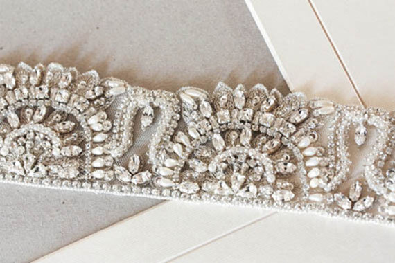 زفاف - Wedding Crystal Sash-  Nervi 18 inches  (Made to Order)