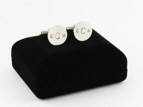 Hochzeit - Personalized Sterling Silver Cufflinks With Gift Box - Custom Cuff Links - Monogram Cufflinks - Shirt Fasteners - Groomsmen Gift