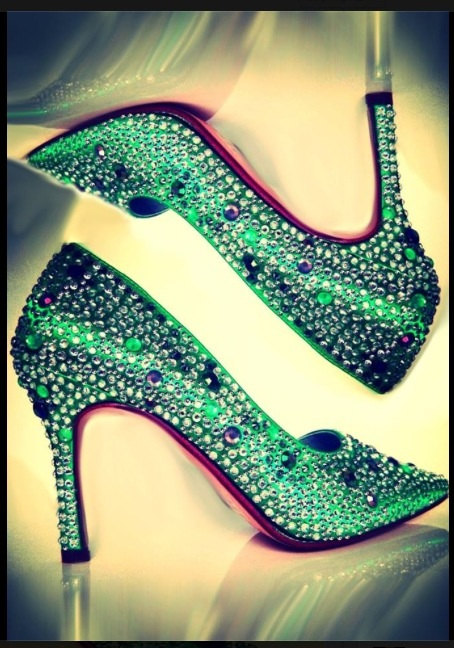 زفاف - Wedding shoes Emerald green pump sparkle Cinderella