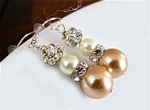 Свадьба - Campagne Pearl Wedding Earrings, Art Deco Rhinestone Bridal Earrings, Crystal Pearl Dangle Earrings, Wedding Jewellery