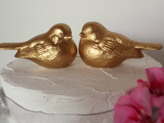 Hochzeit - Gold Wedding Cake Topper Gold  Vintage Birds Gold Home Decor Ceramic In Stock in Gold