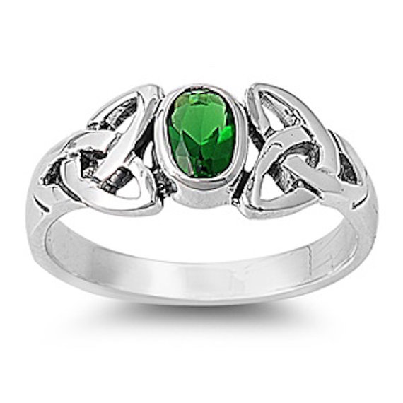Wedding - 0.75 CT Bezel Set Oval Cut Emerald Green Celtic Design Twisted Knot Solid 925 Sterling Silver Solitaire Wedding Engagement Ring May Gift