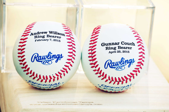 Wedding - 2 Personalized Ring Bearer Baseballs, Engraved Groomsmen and Best Man Gift, Wedding Keepsake