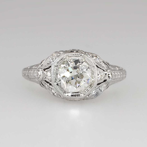 Mariage - Edwardian 1920's .79ct t.w. Old European Cut Diamond Engagement Ring Platinum