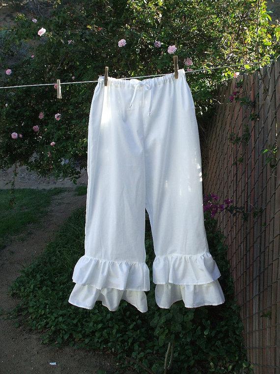 Свадьба - Womens Bohemian Pantaloons CUSTOM size XSm - XLg Double Ruffle Cotton Bloomers