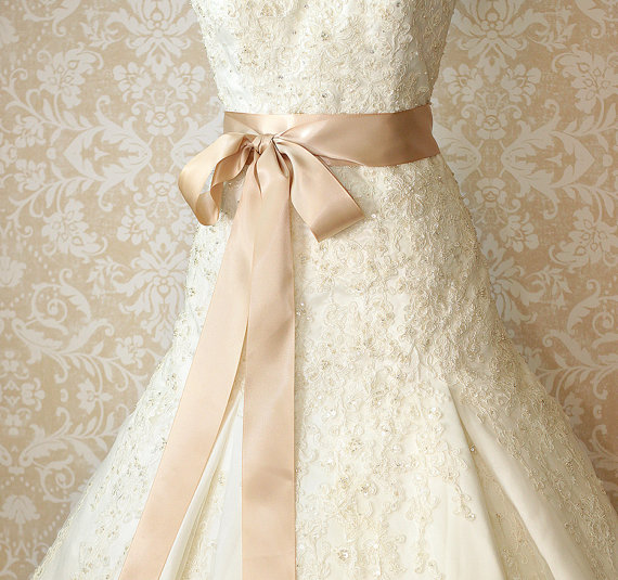زفاف - Bridal Sash - Champagne Sash - Romantic Luxe Satin Ribbon Wedding Sash