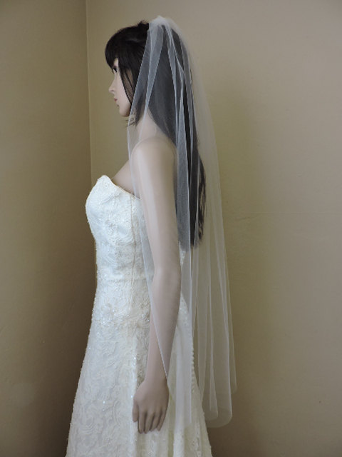 زفاف - Fingertip Length Sheer Wedding Veil with Cut Edge ST4255CE