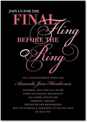 Wedding - Final Fling Before The Ring - Signature Bachelorette Party Invitations In Black, Pink, Blue And More