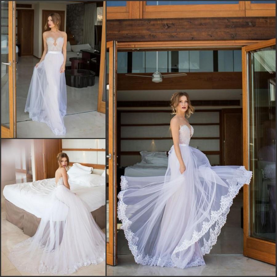 Wedding - Elegant A-Line Julie Vino Open Back Wedding Dresses Lace Applique 2015 Beads Sleeveless V-Neck Sweep Tulle Bridal Dresses Party Ball Gowns Online with $116.92/Piece on Hjklp88's Store 