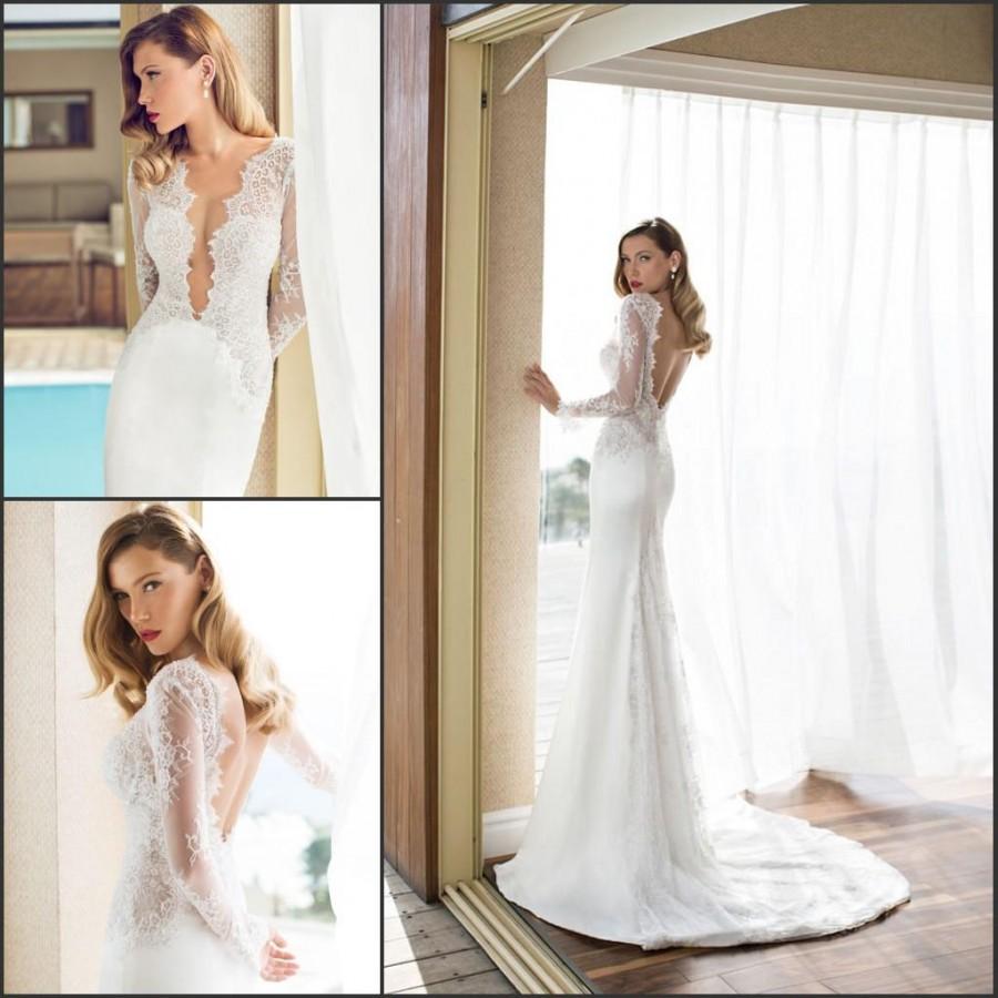 Свадьба - Sexy Deep V-Neck Julie Vino 2015 Mermaid Lace Backless Wedding Dresses Sheer Long Sleeve Sweep Spring Beach Bridal Dress Gown Illusion Online with $116.11/Piece on Hjklp88's Store 