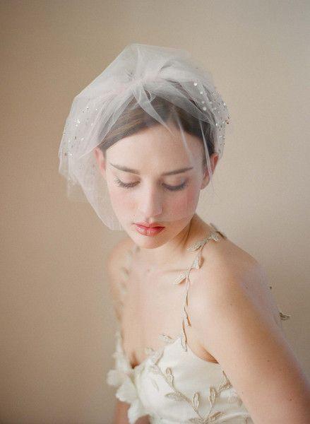زفاف - Triple Layer Rhinestone Adorned Tulle Veil With Blusher - Style # 216