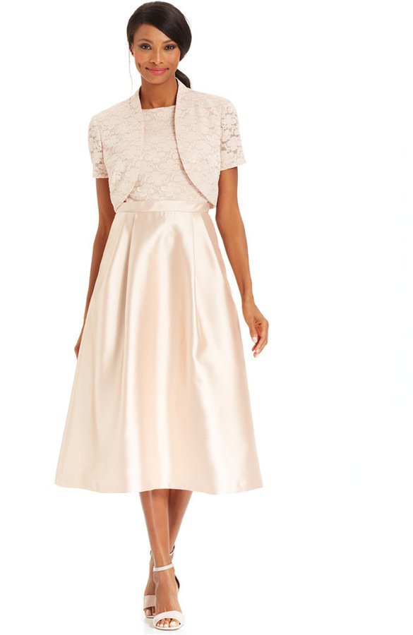 زفاف - Alex Evenings Lace Tea-Length Dress and Bolero Jacket