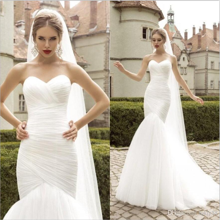 Wedding - 2015 Sexy Sweetheart Strapless Mermaid Wedding Dresses White Ivory Tulle Pleats Bridal Gowns Custom Size Wedding Dress, $100.76 