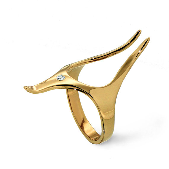 Mariage - ANUBIS Unique Diamond Ring, 14k Yellow Gold Engagement Ring, Egyptian ring, Italian jewelry