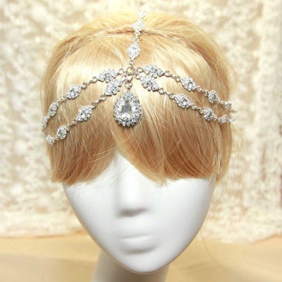 زفاف - Teardrop Crystal Hair Swag,Forehead Chain Headdress,Bridal Headpiece,Hair Jewelry,Wedding Halo,Draping Crystal Headpiece,Crystal Hair Chain