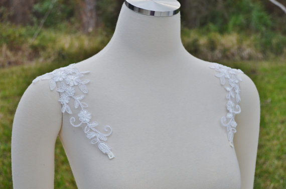 Hochzeit - Detachable Illusion Ivory Lace Straps to Add to your Wedding Dress