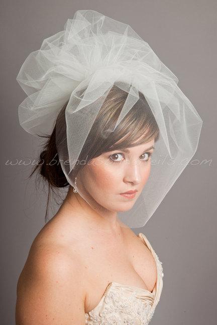 زفاف - Illusion Tulle 17" Bridal Birdcage Veil, Detachable Tulle Pouf - White, Diamond White, Ivory, Champagne, More Colors, Matte, Sparkle