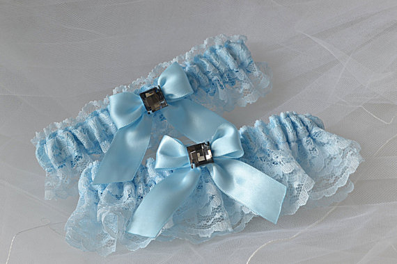 Wedding - Wedding Garter Set - Light Blue Garter with Beautiful Light Blue Raschel Lace