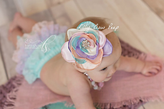 زفاف - Baby Headband-Pastel Rainbow Silk Flower-Preemie-Newborn-Infant-Toddler-Child-Baby Girl-Newborn Girl-Wedding-Baptism-Flower Girl-Baby Bows