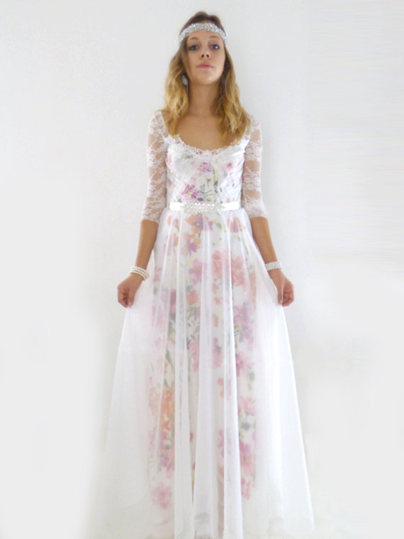 Mariage - Deep v neck open back sexy lace wedding dress : CLAUDERA Floral Dress Custom Size